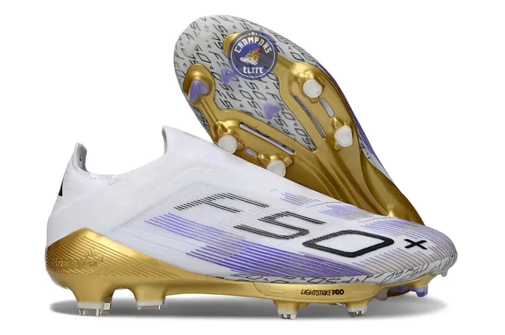 F50+ Elite Laceless FG - Blanc/Violet/Doré