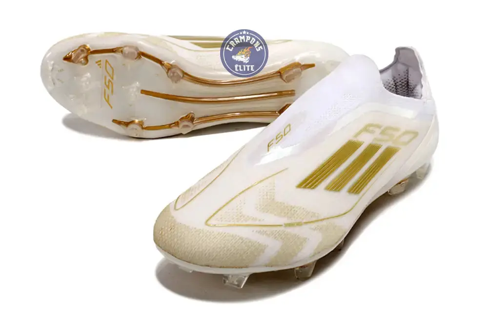 F50 Elite Laceless FG Day Spark - Blanc/Doré/Blanc - Image 2
