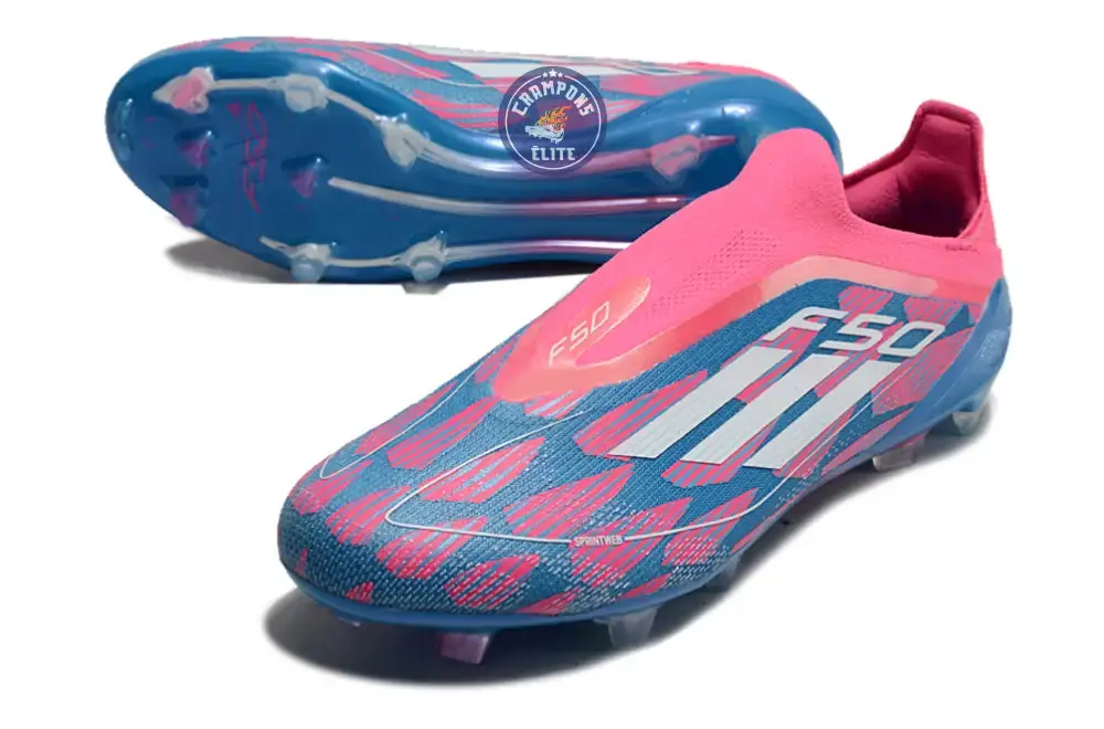 F50 Elite Laceless FG Reemergence - Bleu/Blanc/Rose - Image 2