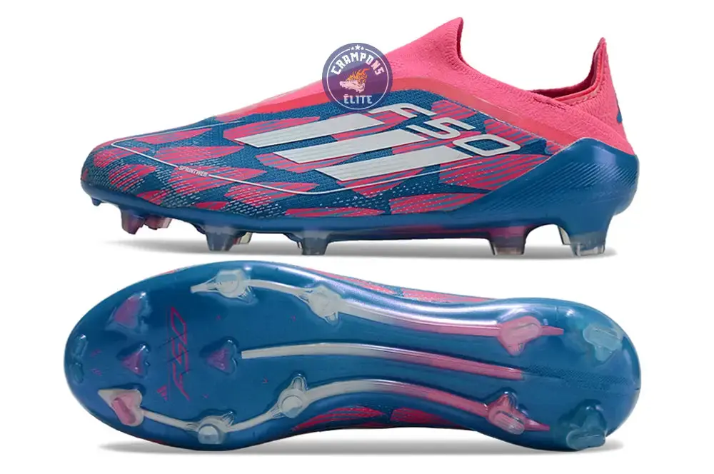 F50 Elite Laceless FG Reemergence - Bleu/Blanc/Rose - Image 3