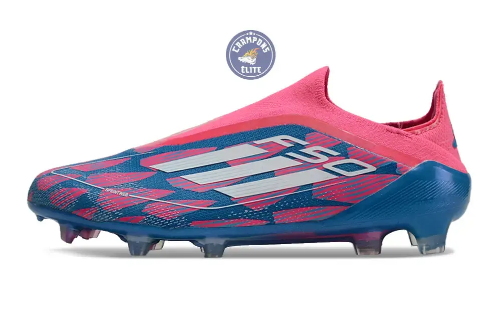 F50 Elite Laceless FG Reemergence - Bleu/Blanc/Rose - Image 4