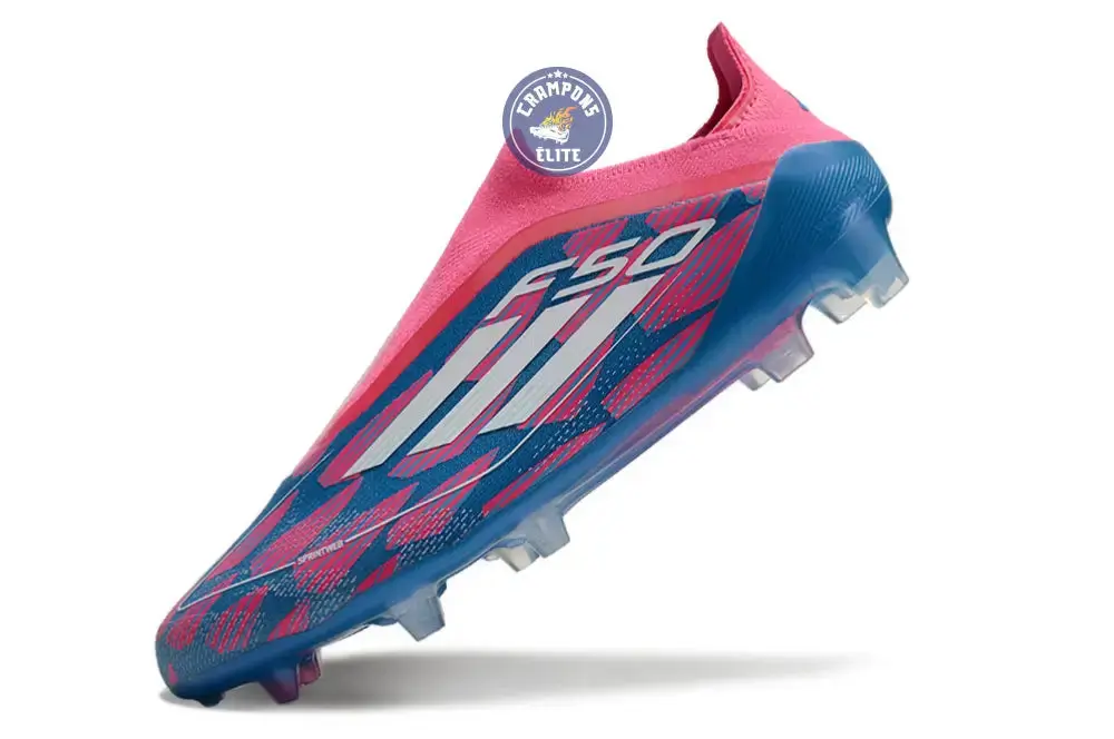 F50 Elite Laceless FG Reemergence - Bleu/Blanc/Rose - Image 6