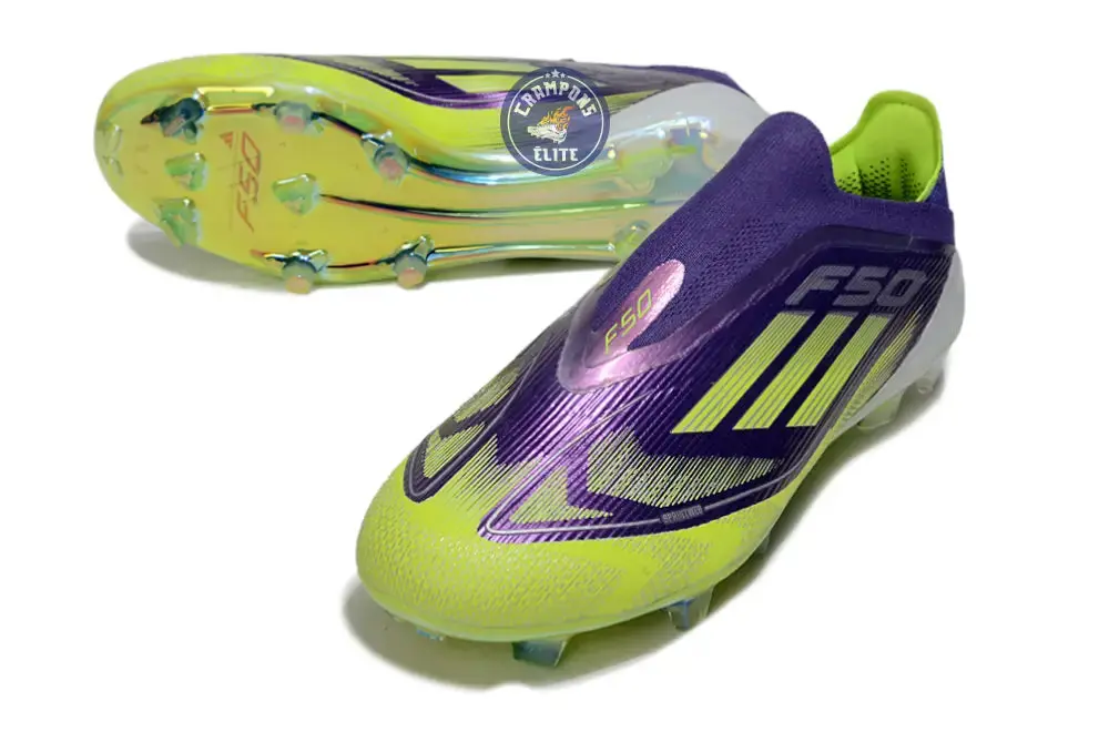F50 Elite Laceless FG - Violet/Jaune Fluo/Gris - Image 2