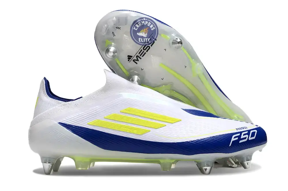 F50 Elite Laceless SG - Blanc/Bleu/Jaune Fluo