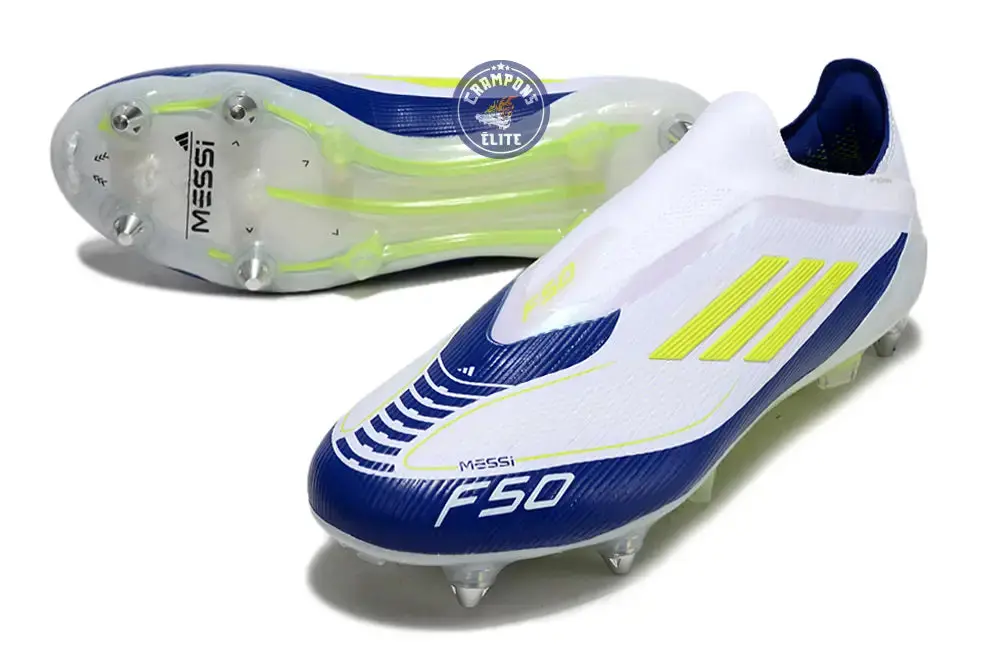 F50 Elite Laceless SG - Blanc/Bleu/Jaune Fluo - Image 2