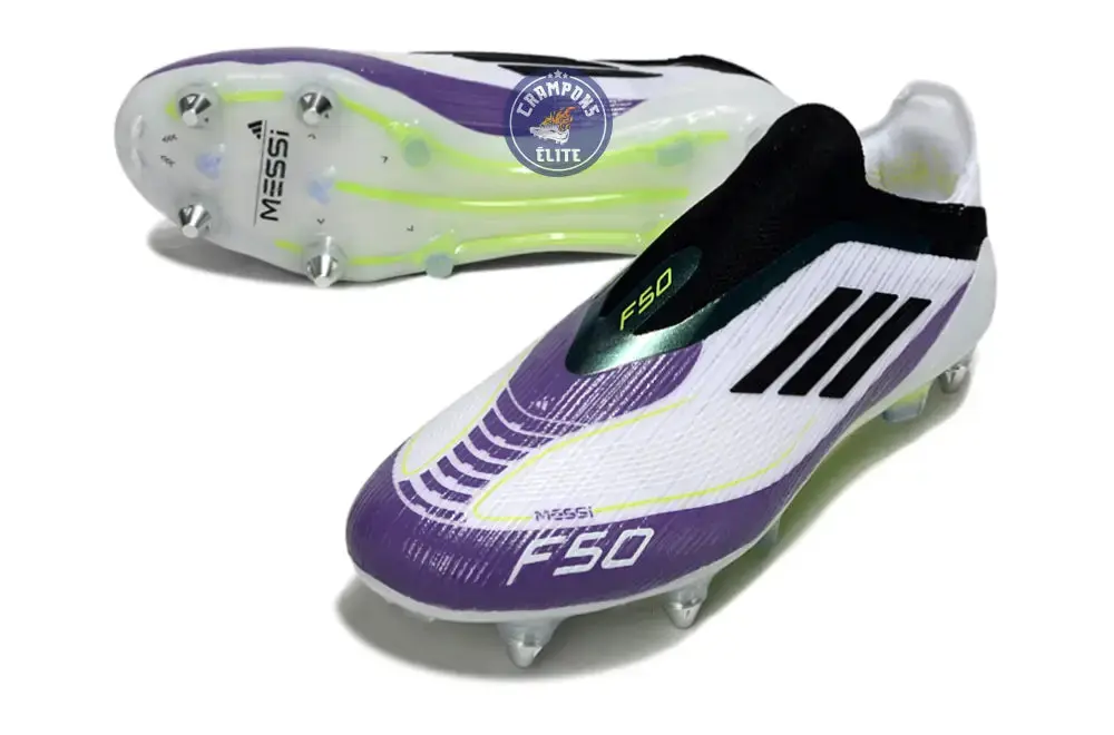 F50 Elite Laceless SG - Blanc/Noir/Violet/Jaune Fluo - Image 2