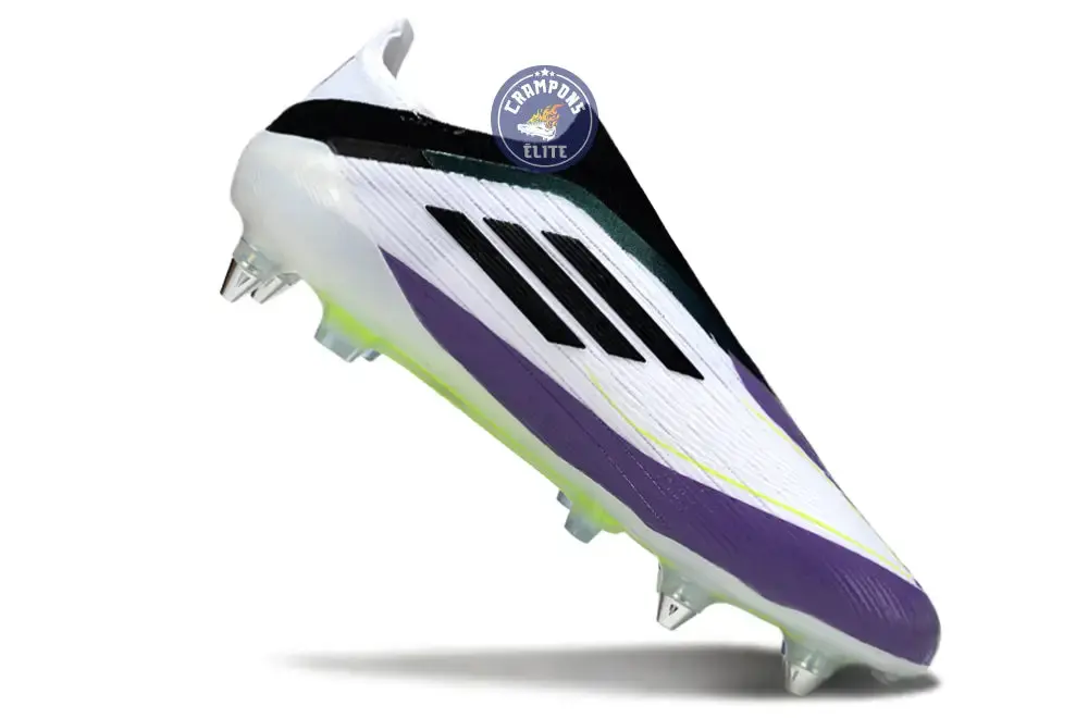 F50 Elite Laceless SG - Blanc/Noir/Violet/Jaune Fluo - Image 3