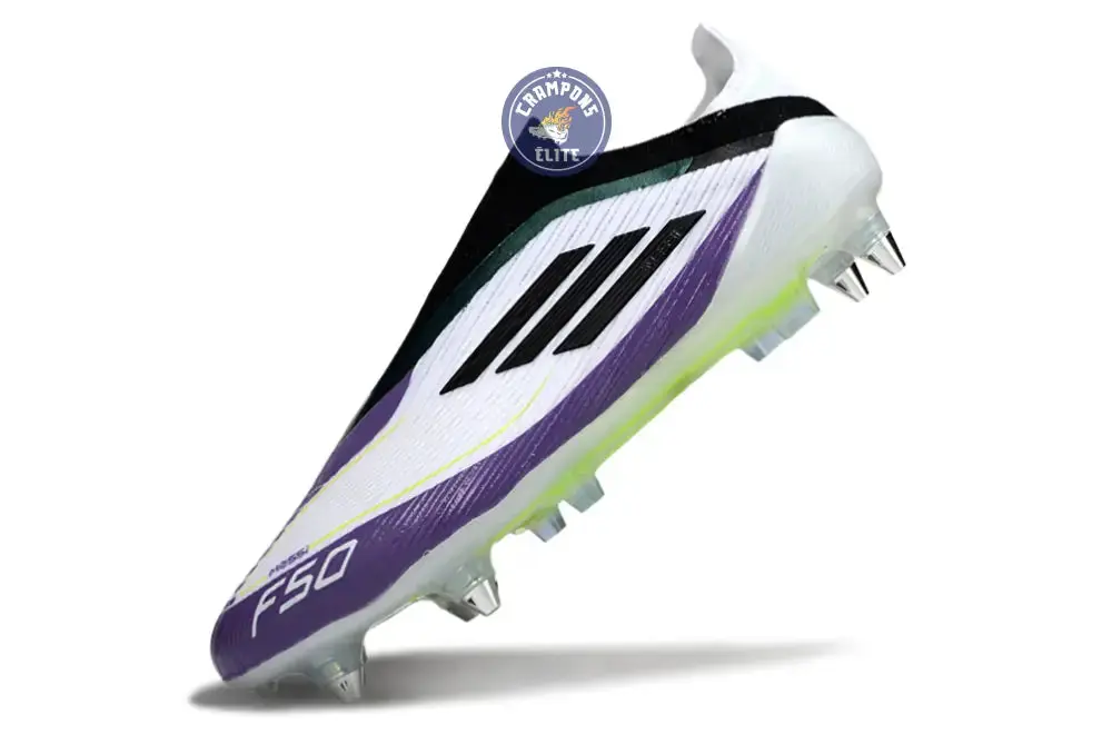 F50 Elite Laceless SG - Blanc/Noir/Violet/Jaune Fluo - Image 4