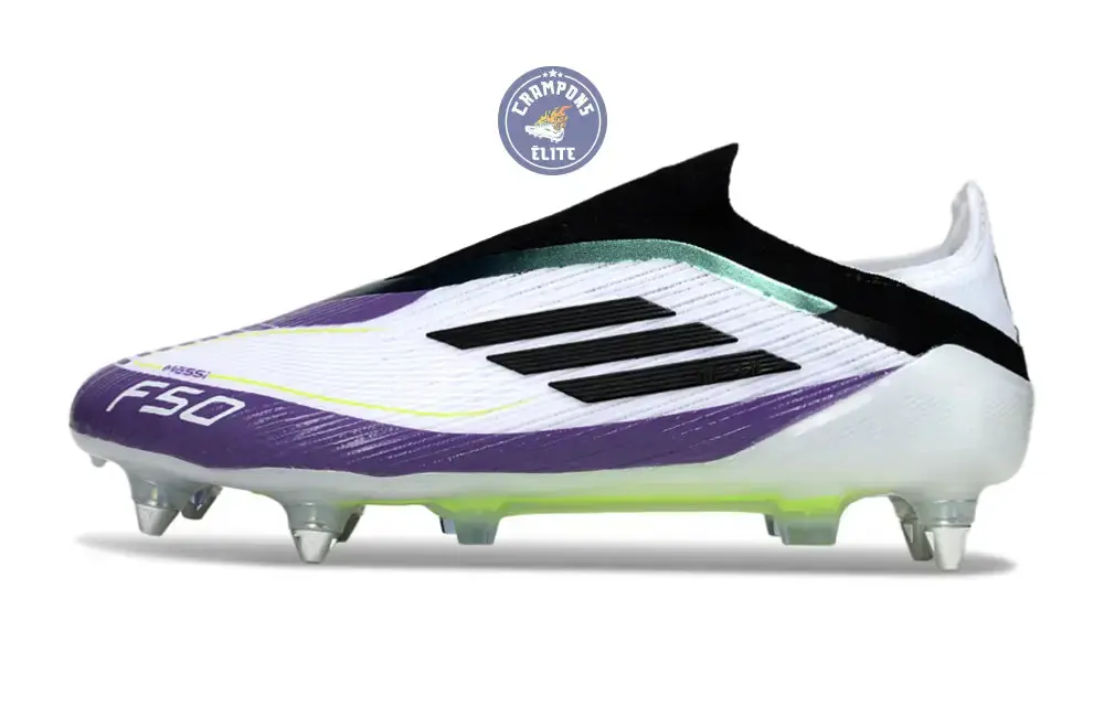 F50 Elite Laceless SG - Blanc/Noir/Violet/Jaune Fluo - Image 5