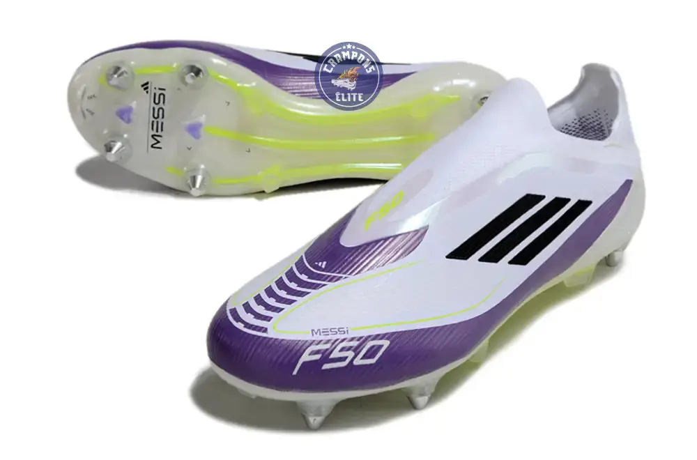 F50 Elite Laceless SG - Blanc/Violet/Noir/Jaune Fluo - Image 2