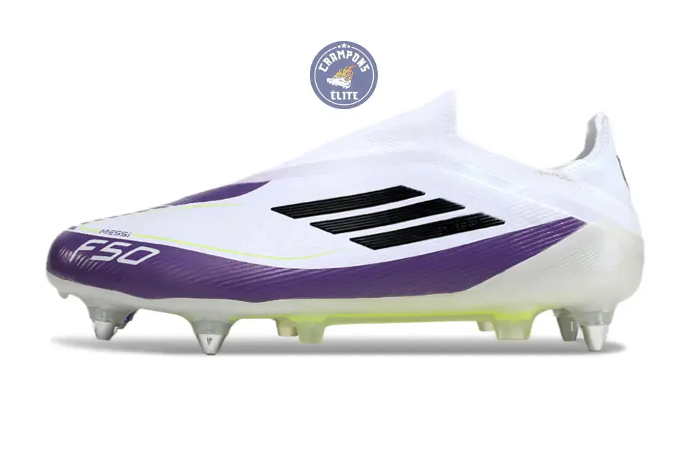 F50 Elite Laceless SG - Blanc/Violet/Noir/Jaune Fluo - Image 5