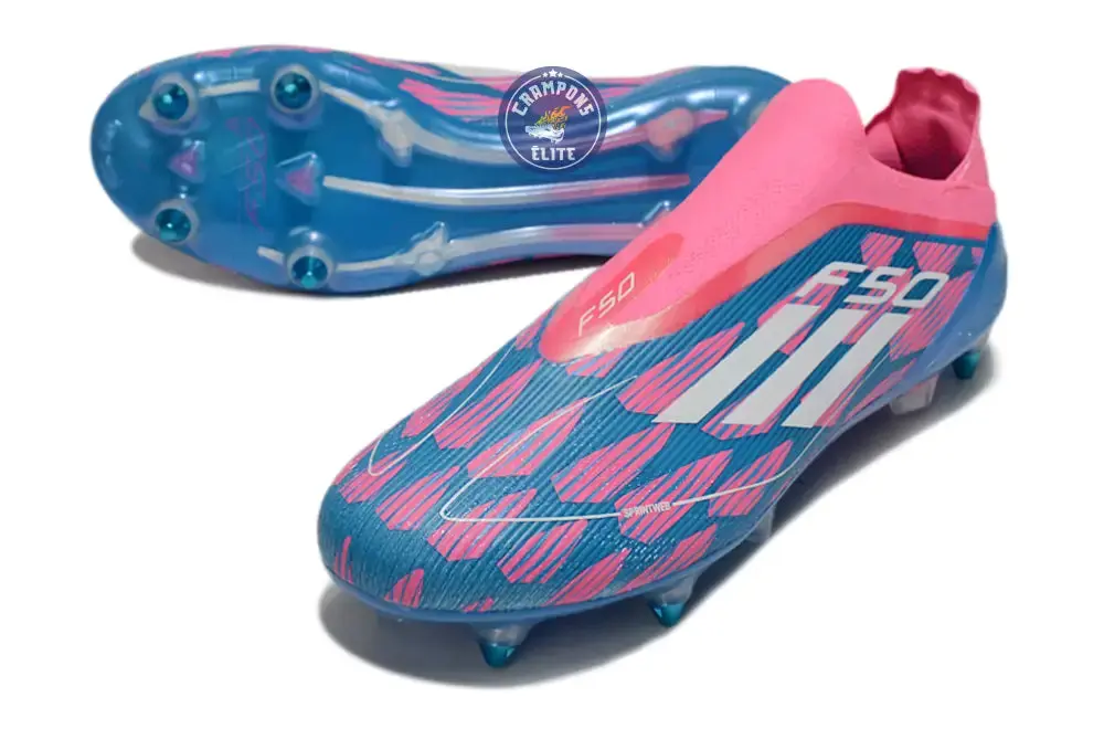 F50 Elite Laceless SG Reemergence - Bleu/Blanc/Rose - Image 2