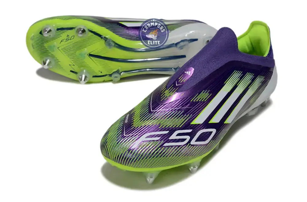 F50 Elite Laceless SG - Violet/Jaune Fluo/Blanc - Image 2
