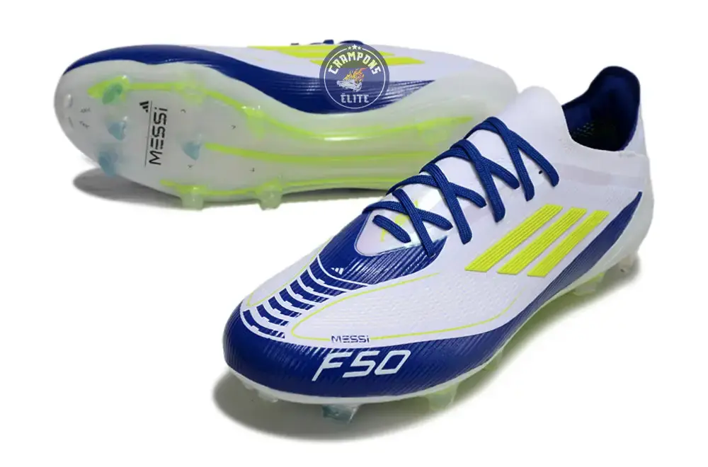 F50 Elite Lacets FG - Blanc/Bleu/Jaune Fluo - Image 2