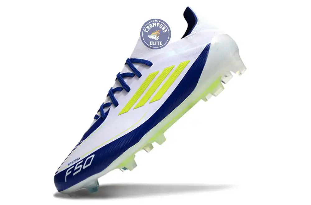 F50 Elite Lacets FG - Blanc/Bleu/Jaune Fluo - Image 4