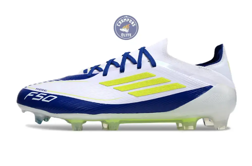 F50 Elite Lacets FG - Blanc/Bleu/Jaune Fluo - Image 5