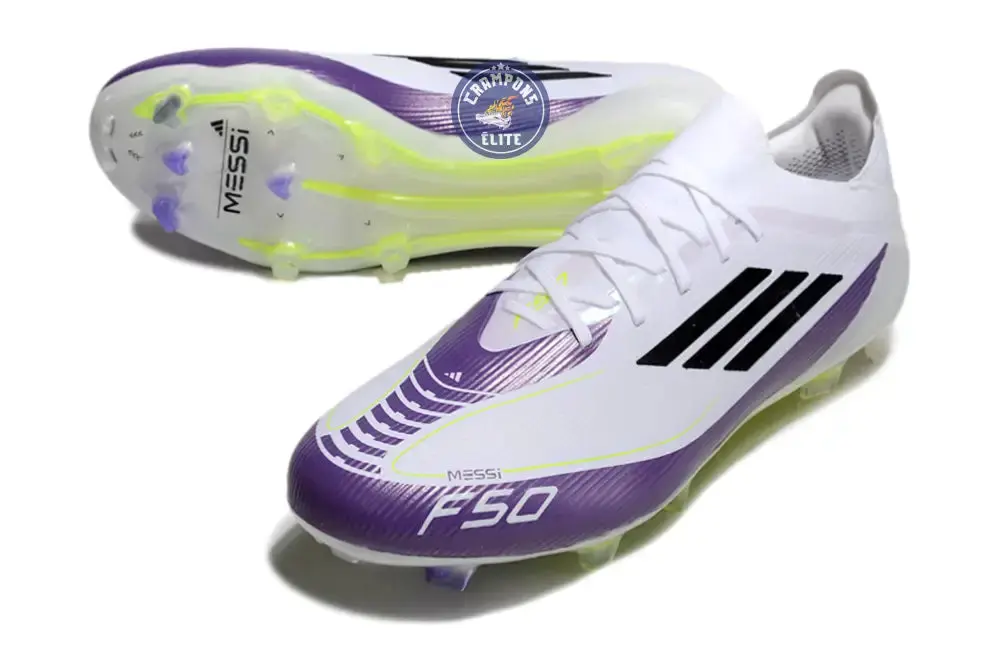 F50 Elite Lacets FG - Blanc/Violet/Jaune Fluo/Noir - Image 2