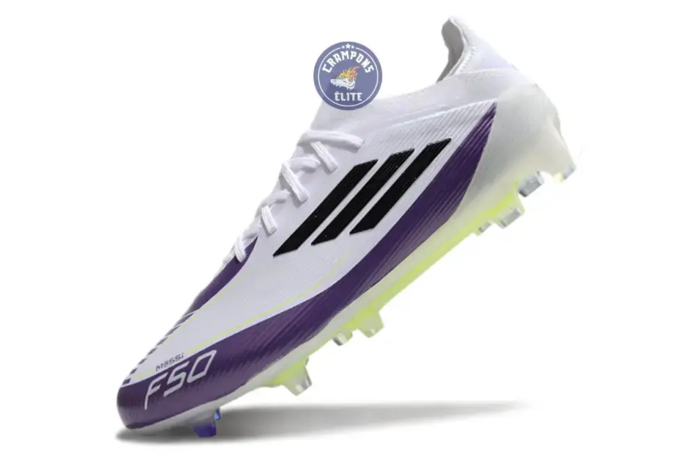 F50 Elite Lacets FG - Blanc/Violet/Jaune Fluo/Noir - Image 4