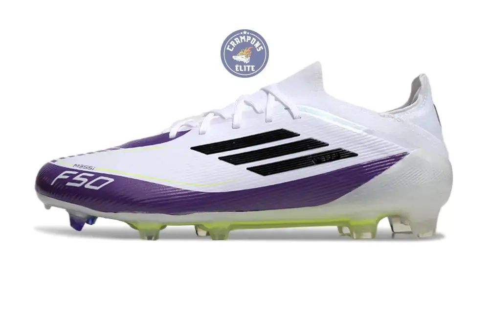 F50 Elite Lacets FG - Blanc/Violet/Jaune Fluo/Noir - Image 5