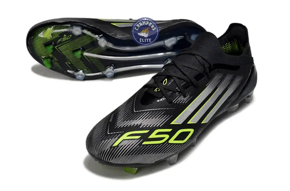 F50 Elite Lacets FG - Electric Stealth - Noir/Argenté/Jaune Fuo - Image 2