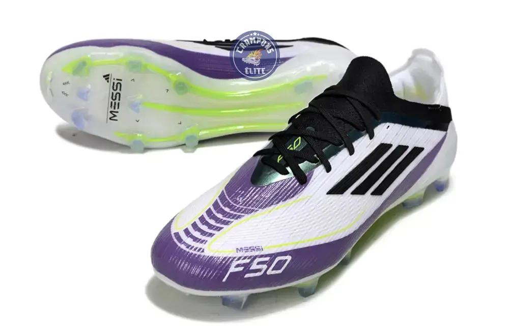 F50 Elite Lacets FG - Blanc/Violet/Noir/Jaune Fluo - Image 2