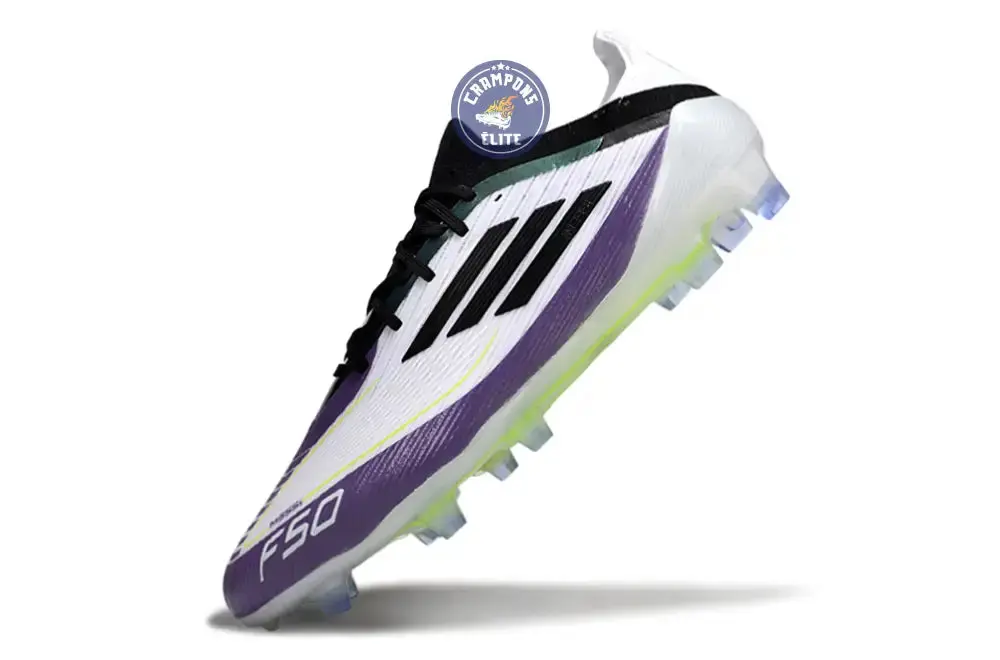 F50 Elite Lacets FG - Blanc/Violet/Noir/Jaune Fluo - Image 4