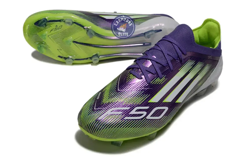 F50 Elite Lacets FG - Violet/Vert Fluo/Gris - Image 2