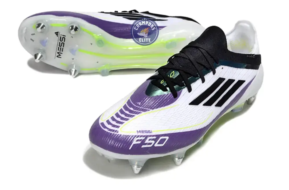 F50 Elite Lacets SG - Blanc/Violet/Jaune Fluo/Noir - Image 2