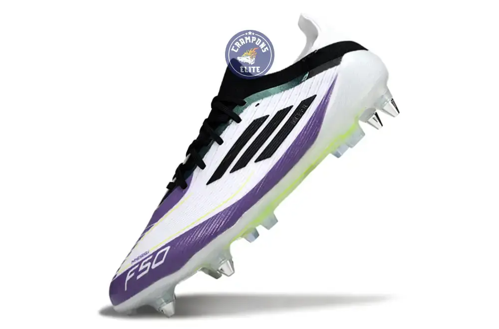 F50 Elite Lacets SG - Blanc/Violet/Jaune Fluo/Noir - Image 4