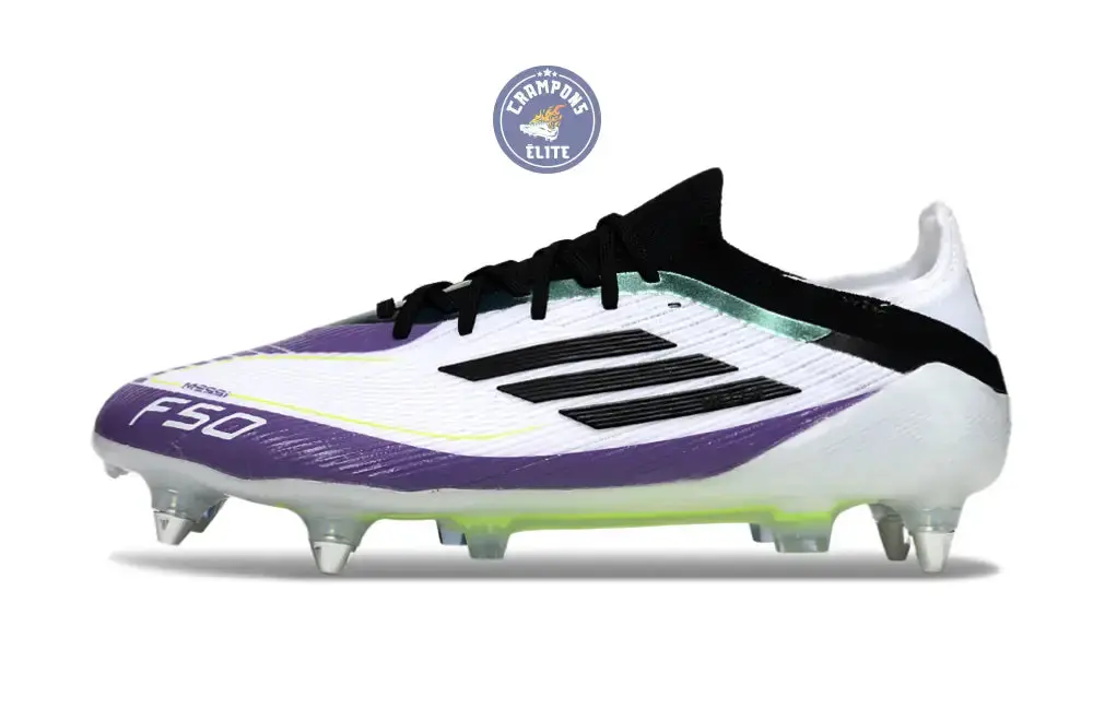 F50 Elite Lacets SG - Blanc/Violet/Jaune Fluo/Noir - Image 5