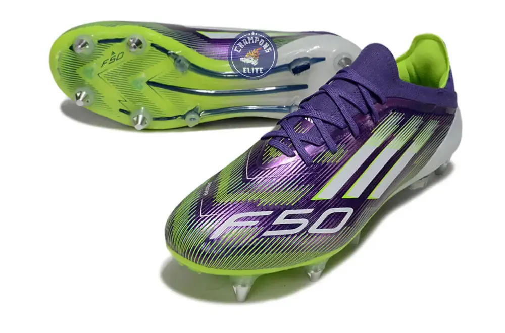 F50 Elite Lacets SG - Violet/Jaune Fluo/Blanc - Image 2