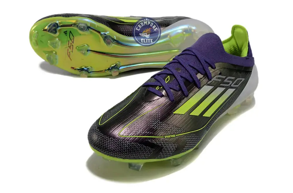 F50 Elite Lacets FG - Violet/Jaune Fluo/Gris - Image 2