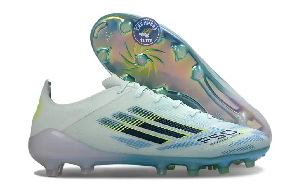 Adidas F50 Sparkfusion League Low Cut Lacets FG Ice Cold Precision - Bleu/Dune Pearl/Jaune