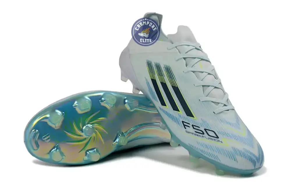 Adidas F50 Sparkfusion League Low Cut Lacets FG Ice Cold Precision - Bleu/Dune Pearl/Jaune - Image 2