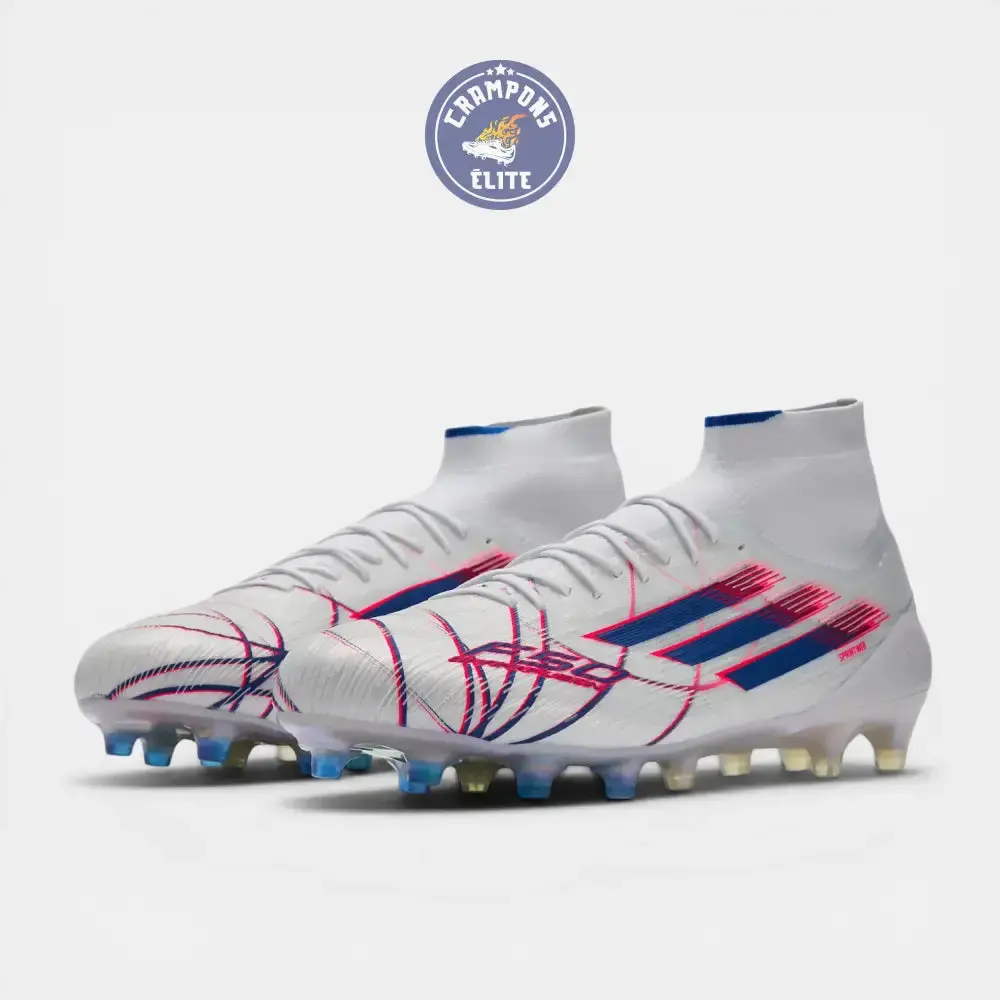 Adidas F50 Sparkfusion Mid Cut Lacets FG - Blanc/Bleu/Rouge - Image 2