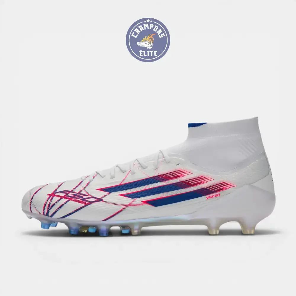Adidas F50 Sparkfusion Mid Cut Lacets FG - Blanc/Bleu/Rouge - Image 4