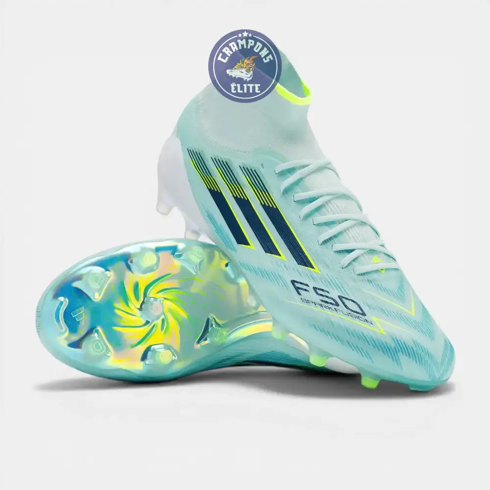 Adidas F50 Sparkfusion Mid Cut Lacets FG - Turquoise/Bleu Marine/Blanc