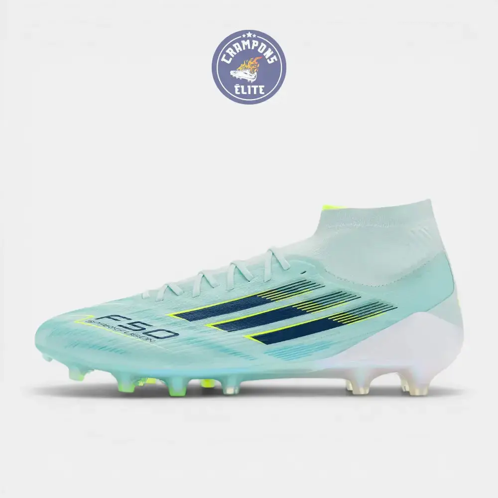 Adidas F50 Sparkfusion Mid Cut Lacets FG - Turquoise/Bleu Marine/Blanc - Image 4