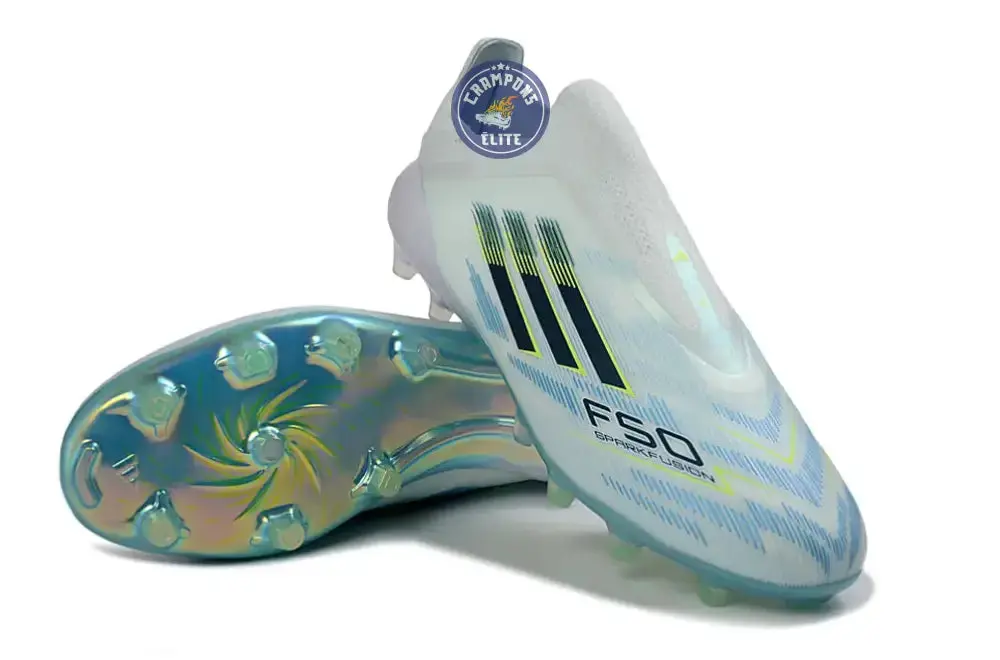 Adidas F50 Sparkfusion League Low Cut Laceless FG Ice Cold Precision - Bleu/Dune Pearl/Jaune - Image 2