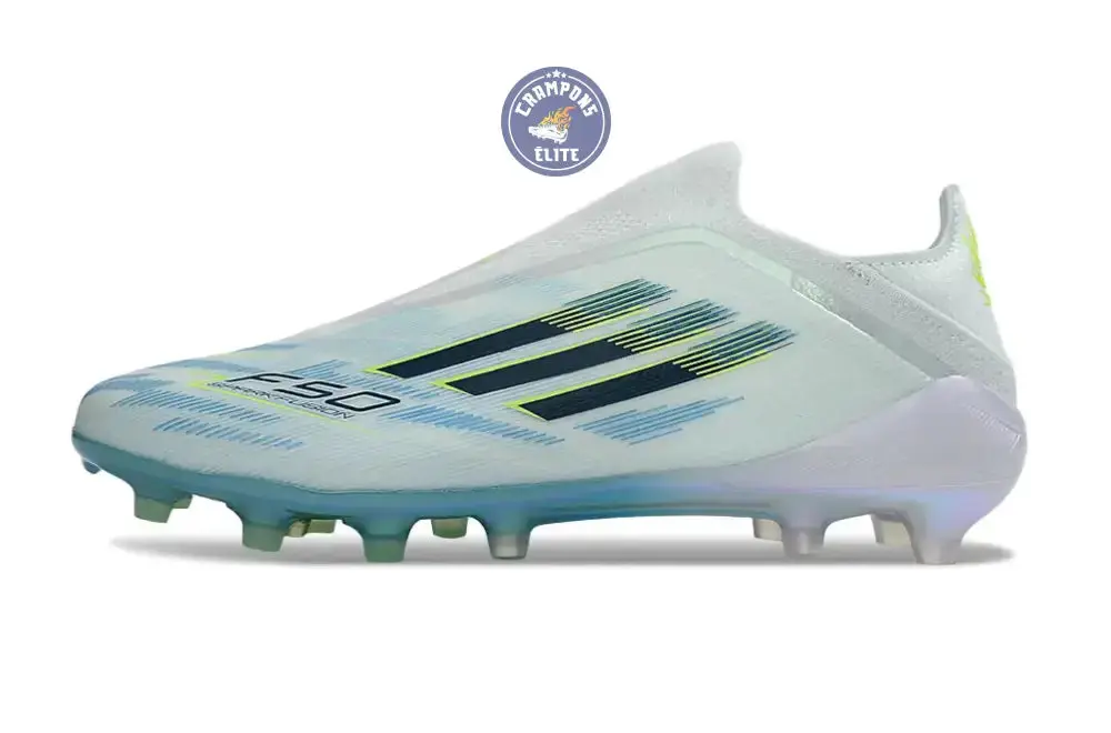 Adidas F50 Sparkfusion League Low Cut Laceless FG Ice Cold Precision - Bleu/Dune Pearl/Jaune - Image 5