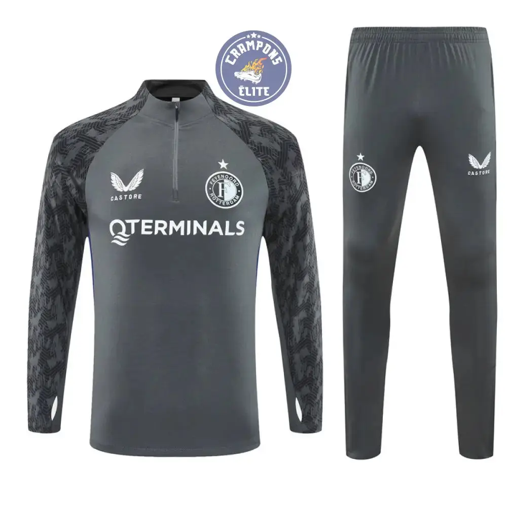Survêtement d'entraînement demi-zip - Feyenoord 2025/2026 - Gris/Blanc/Noir
