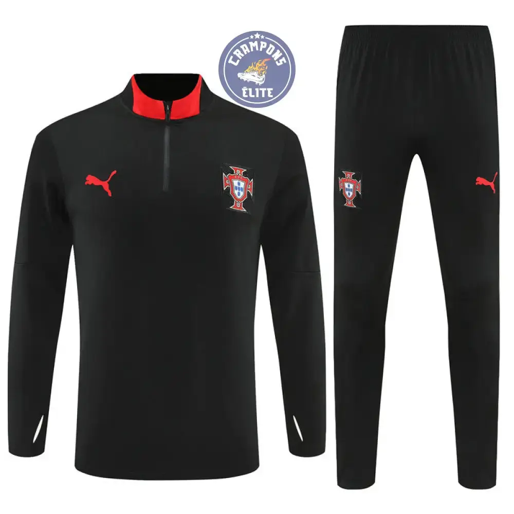 Survêtement d'entraînement demi-zip - Portugal 2025/2026 - Noir/Rouge