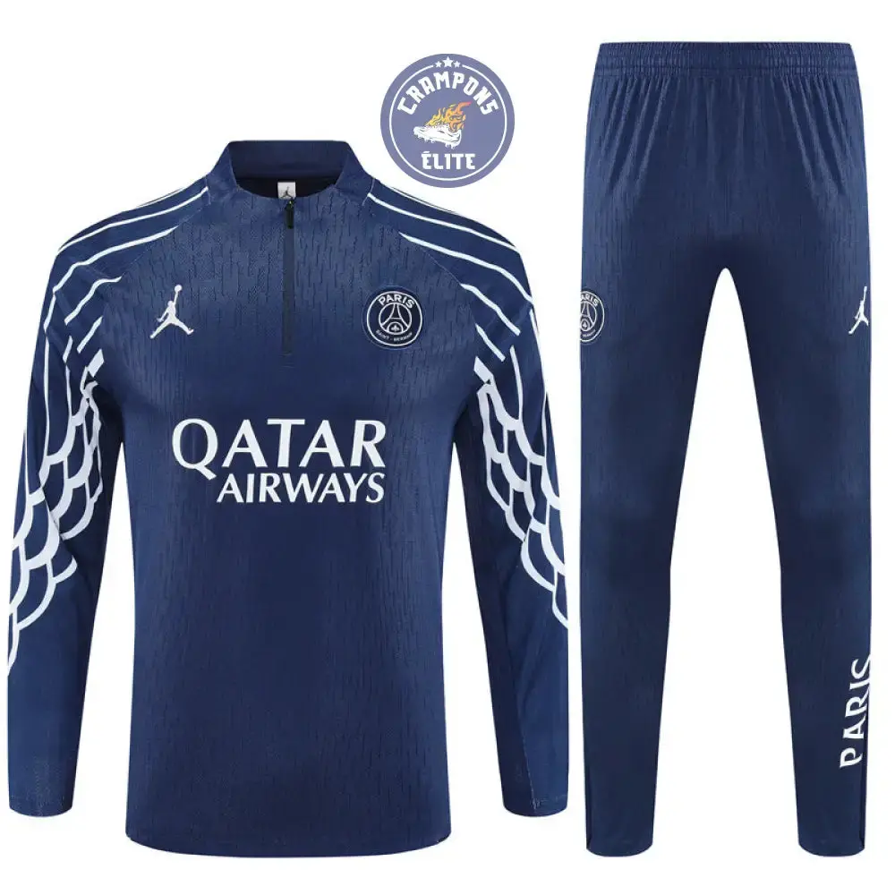 Survêtement d'entraînement demi-zip - PSG 2025/2026 - à rayures Bleu Marine/Blanc