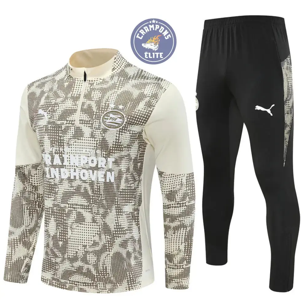 Survêtement d'entraînement demi-zip - PSV 2025/2026 - Beige/Kaki/Noir/Blanc - Image 2