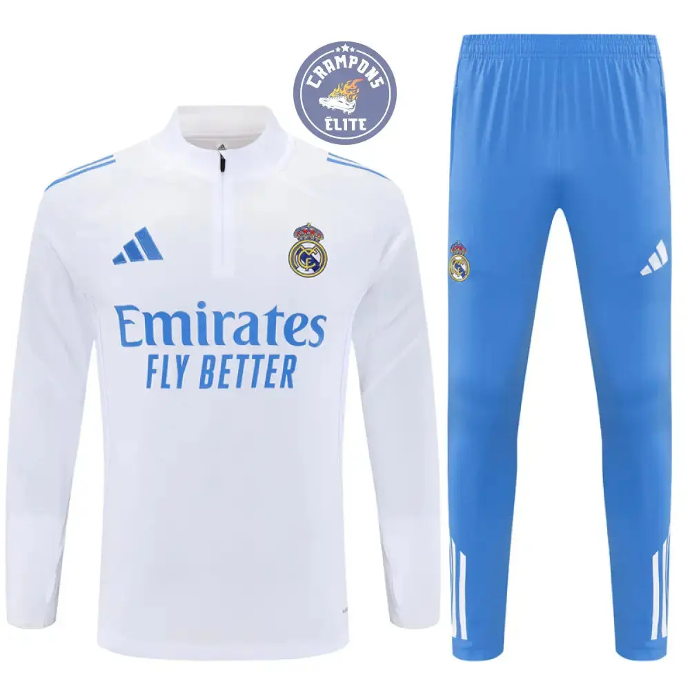 Survêtement d'entraînement demi-zip - Real Madrid 2025/2026 - Blanc/Bleu Ciel