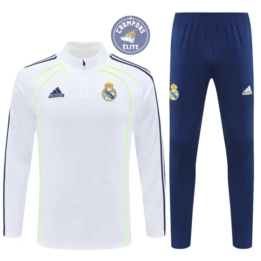 Survêtement d'entraînement demi-zip - Real Madrid 2025/2026 - Blanc/Bleu Marine/Jaune Fluo