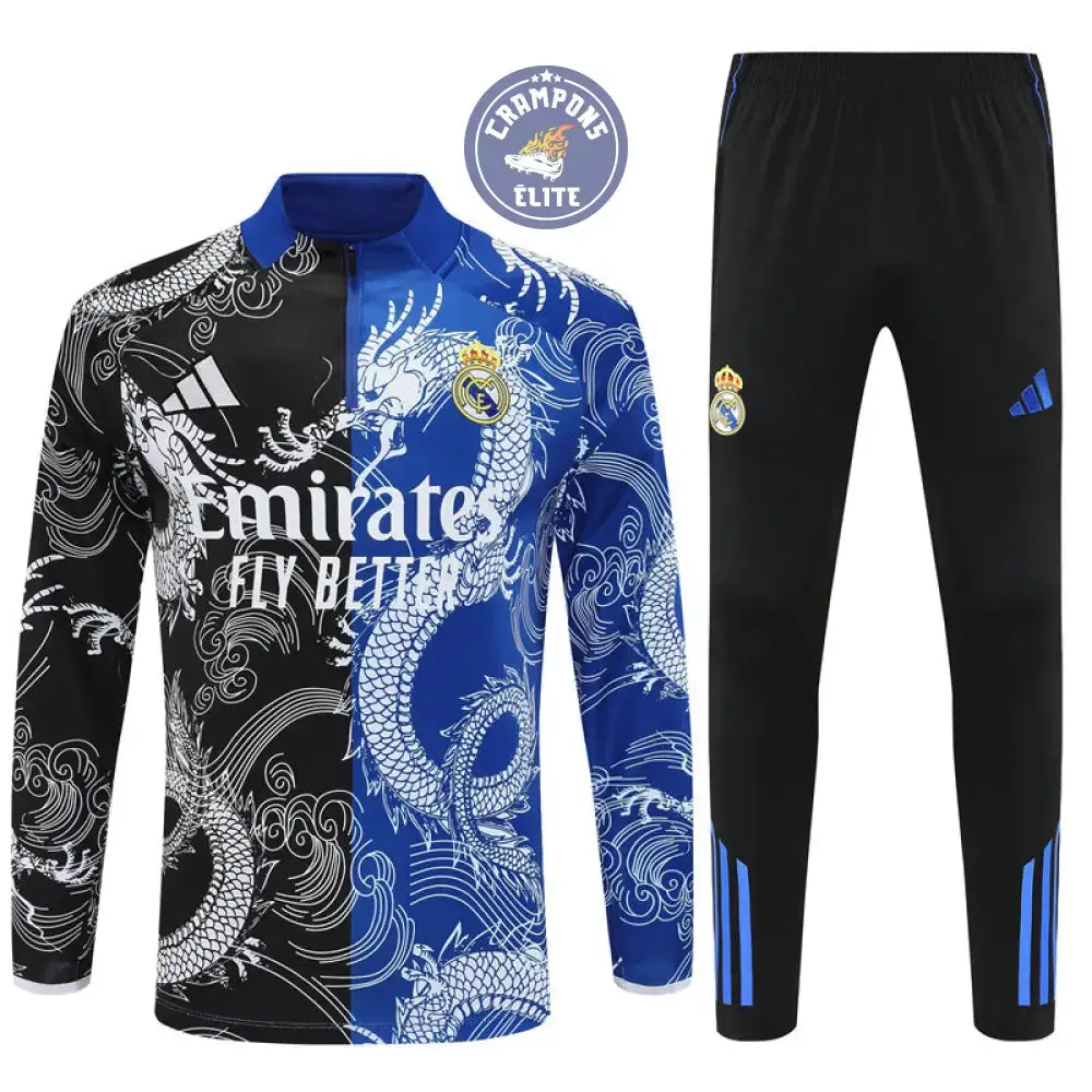 Survêtement d'entraînement demi-zip - Real Madrid 2025/2026 - Version Dragon Bleu/Noir