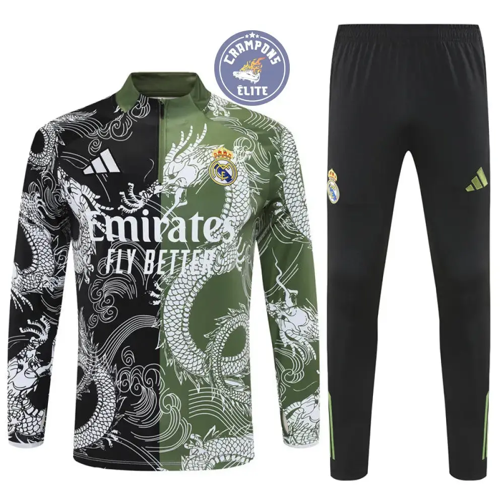 Survêtement d'entraînement demi-zip - Real Madrid 2025/2026 - Version Dragon Vert/Noir