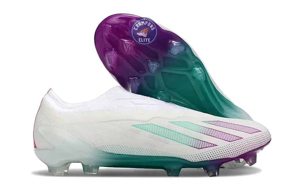 X Crazyfast Elite Laceless FG Blanc/Violet/Vert - Image 2