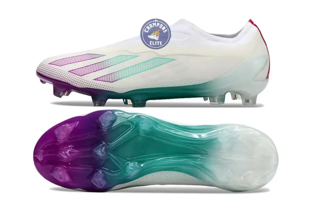 X Crazyfast Elite Laceless FG Blanc/Violet/Vert - Image 4
